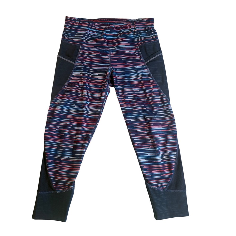 Athleta Multi-Color Dash Print Mesh Panel Crop Leggings Blue Pink‎ SP
